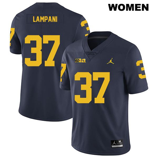 Women's NCAA Michigan Wolverines Jonathan Lampani #37 Navy Jordan Brand Authentic Stitched Legend Football College Jersey YJ25K77KQ